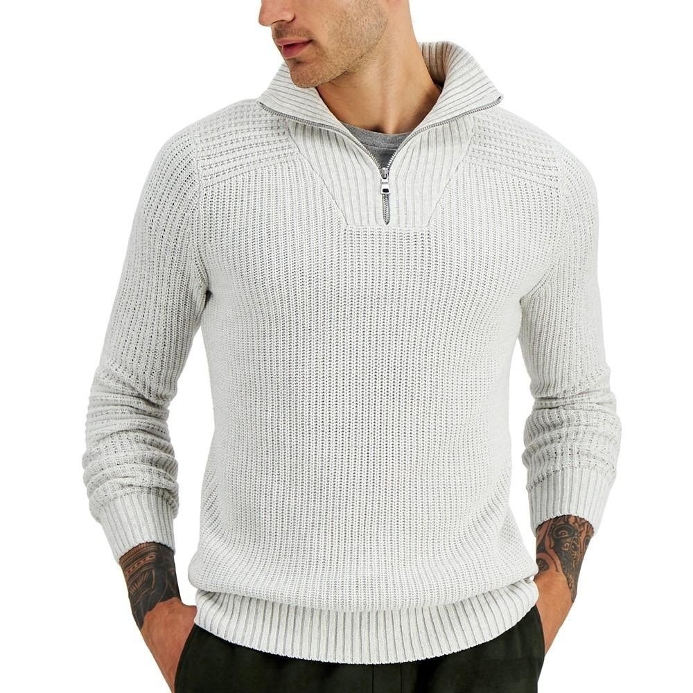 INC International Mens XL Gray Ribbed Mock Neck Matthew 1/4 Zip Sweater Pullover